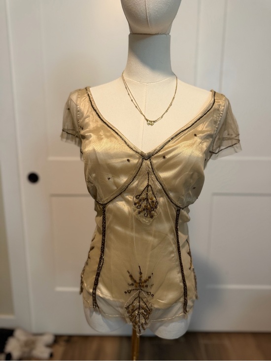 Bandolino Tops - Vintage Bandolino Gold Sheer Embellished Top